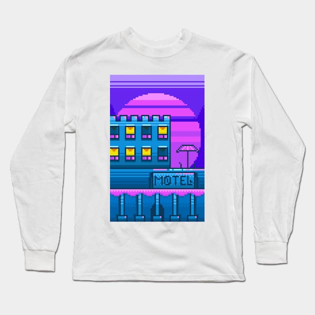 Motel Pixel Synthwave Long Sleeve T-Shirt by BLUESIDE